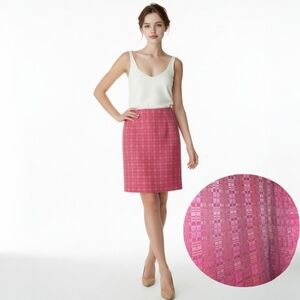 Luca Venturini Womens Silk Pencil Skirt Italy Pink Plaid Knee Length Size 8